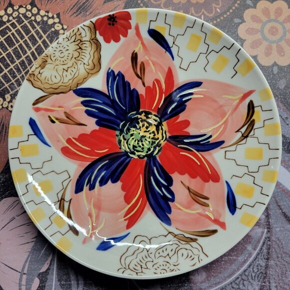 Gracie's Teaware Red Black Yellow Floral 8 Inch Set of 2 Tea Pastry Plates - Picture 8 of 9